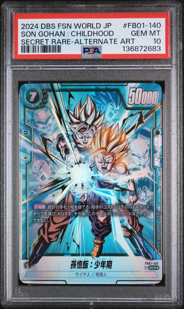 Carte Dragon Ball PSA 10 GEM MINT - 2024 DBS FUSION WORLD JP #FB01-140 SON GOHAN : CHILDHOOD SECRET RARE ALTERNATE ART – japonais | JapanResell