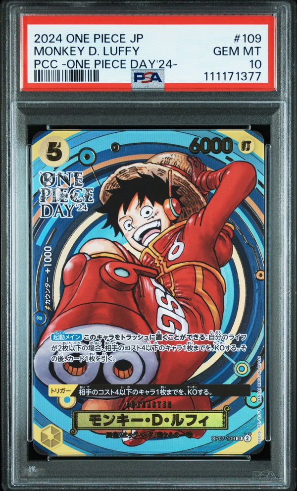 Carte One Piece PSA 10 GEM MINT - 109 MONKEY D. LUFFY PCC - ONE PIECE DAY'24 – japonais | JapanResell